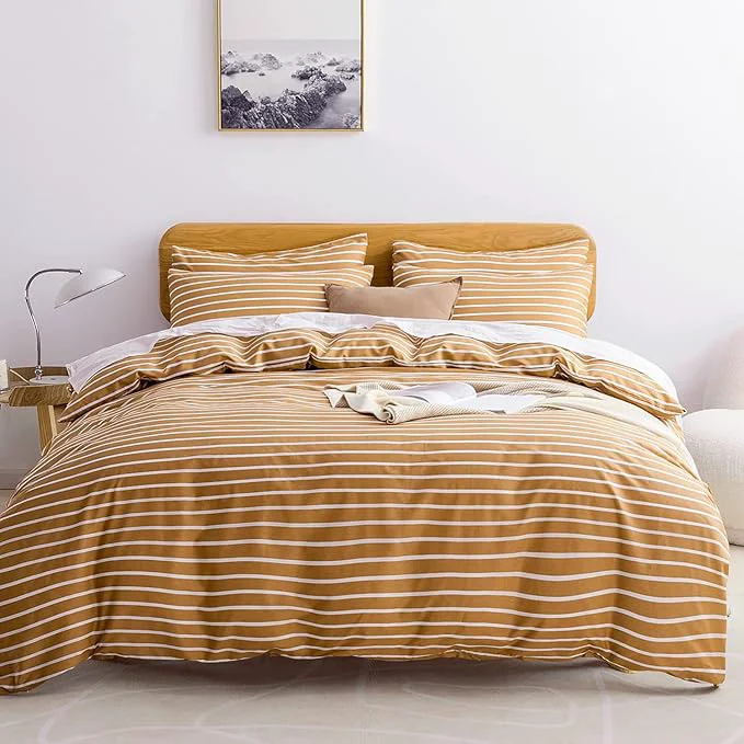 Comfortable JELLYMONI Queen Duvet Cover Set Cotton Duvet Cover 3 Pieces with Zipper Closure 1 Duvet Cover and 2 Pillowcases Rust with White Striped Exclusive