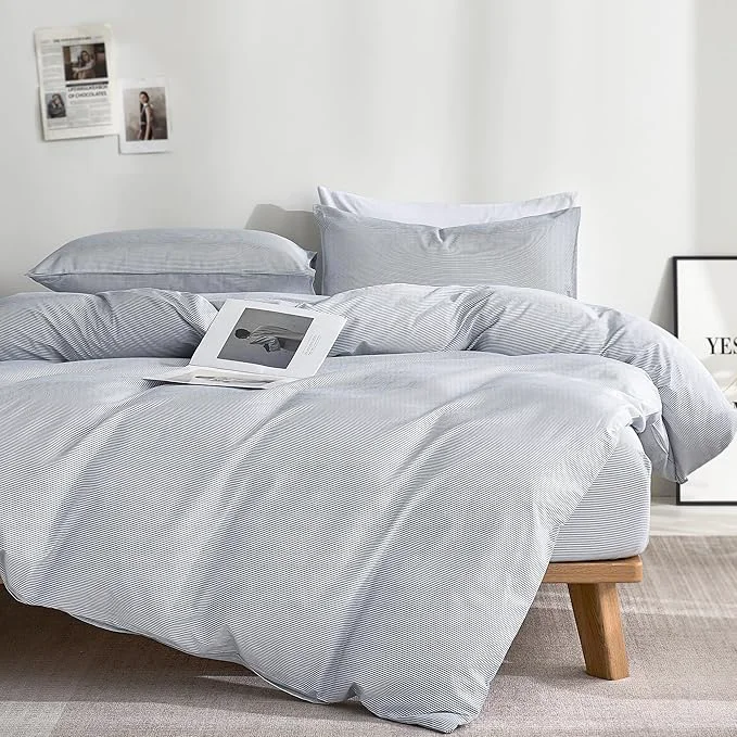 Powerful JELLYMONI Natural Cotton 3pcs Striped Duvet Cover Sets Blue Duvet Cover with Thin White Stripes Pattern Printed Comforter Cover with Zipper Closure amp Corner Ties Full Size Versatile