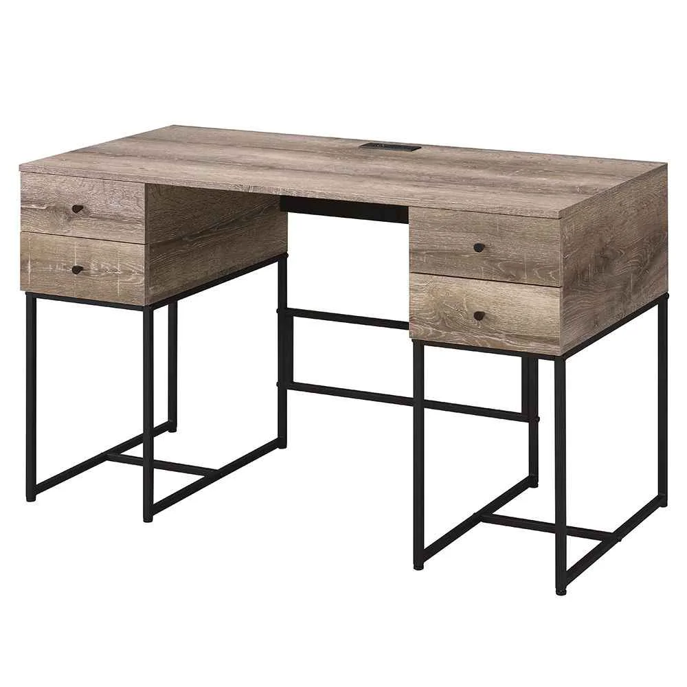 Classic Desirre – Writing Desk With USB – Rustic Oak amp Black First-Class