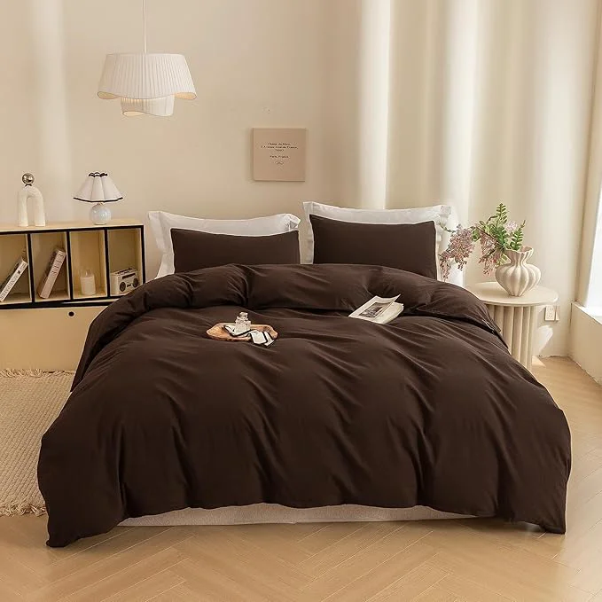 Clean ECOCOTT Duvet Cover King Size – Washed Cotton Linen Like Textured Breathable Durable Soft Comfy Bedding Set with Zipper Closure amp Corner Ties Cocoa Brown 104 quot x90 quot Trendy