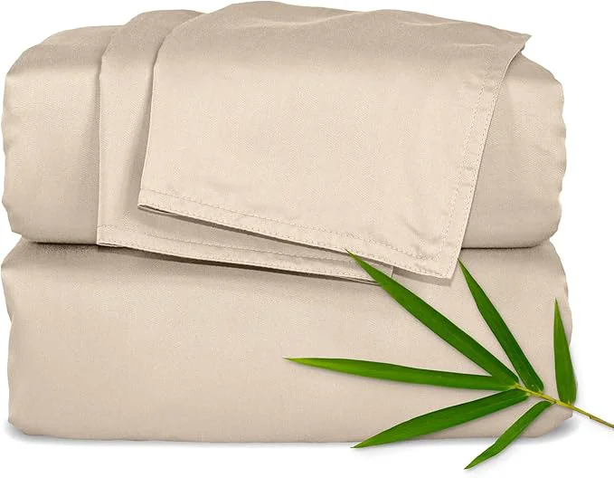Enhanced Pure Bamboo Twin XL Sheets Organic Viscose Derived from Bamboo Bed Sheet Set Luxuriously Soft amp Cooling Double Stitching 2 Year Quality Promise Twin XL Almond Next-Generation