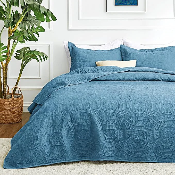 Flexible Love 39 s cabin Quilts for Full Bed Misty Blue Bedspreads Bedding Set – Lightweight Bedspread Comforter – Coin Pattern Bedding Coverlet for All Season – 3 Pieces 1 Quilt 2 Pillow Shams Reliable