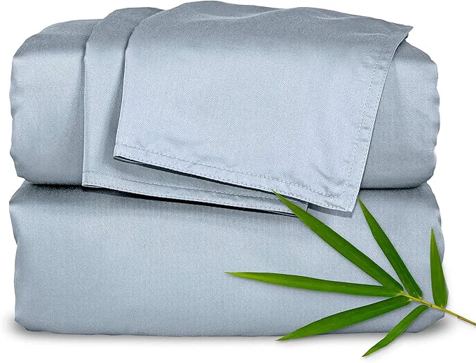 Traditional Pure Bamboo California King Sheets Organic Viscose Derived from Bamboo Bed Sheet Set Soft amp Cooling Double Stitching 2 Year Quality Promise California King Sterling Blue Premium