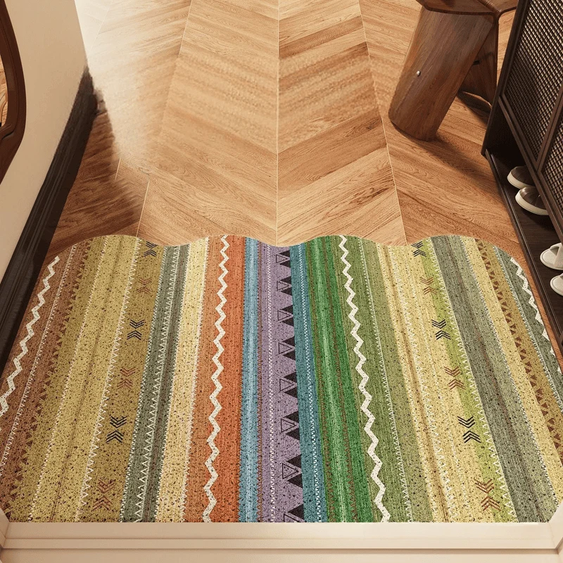 Official Ownkoti Vintage Rainbow Striped Non-Slip Entry Rug Relaxed