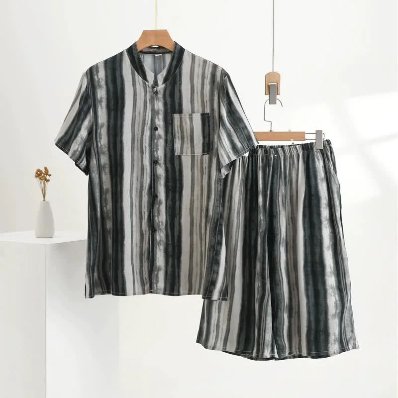 Practical Ownkoti Unisex Ink Stripe Mandarin Collar Pajamas Luxury