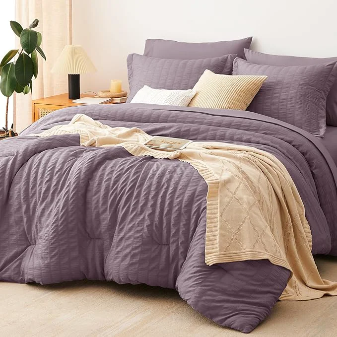 User-Friendly CozyLux Oversized King Comforter Set Dusty Purple Seersucker 7 Pieces 120×98 Bed in a Bag Comforter Set with Sheets Grayish Purple Bedding Set Down Comforter Sheets Pillowcases amp Shams Efficient