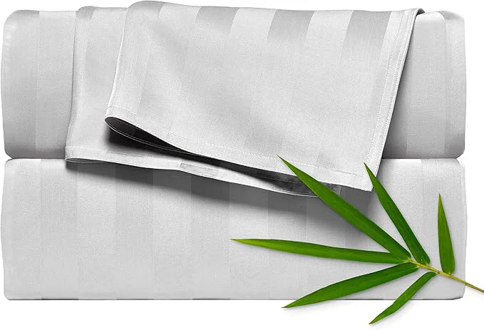 Professional Pure Bamboo Split King Sheets Organic Viscose Derived from Bamboo Bed Sheet Set Soft amp Cooling Double Stitching 2 Fitted Sheets Split King Jacquard White Reusable