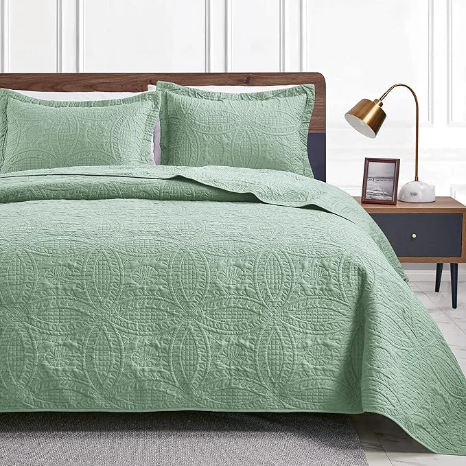 Smooth Love 39 s cabin Oversized King Size Quilt Bedding Set Sage Bedspreads – Oversized King Lightweight Bedspread Comforter – Coin Pattern Coverlet for All Season – 3 Pieces 1 Quilt 2 Pillow Shams Powerful
