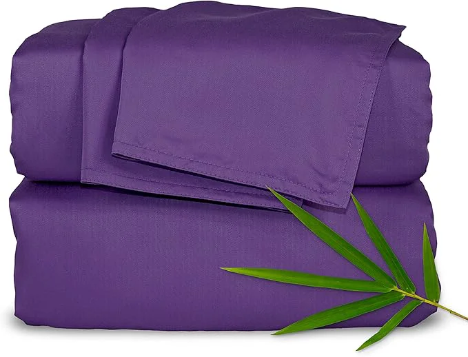 Eco-Friendly Pure Bamboo King Sheets Organic Viscose Derived from Bamboo Bed Sheet Set Luxuriously Soft amp Cooling Double Stitching 2 Year Quality Promise King Purple Prestigious