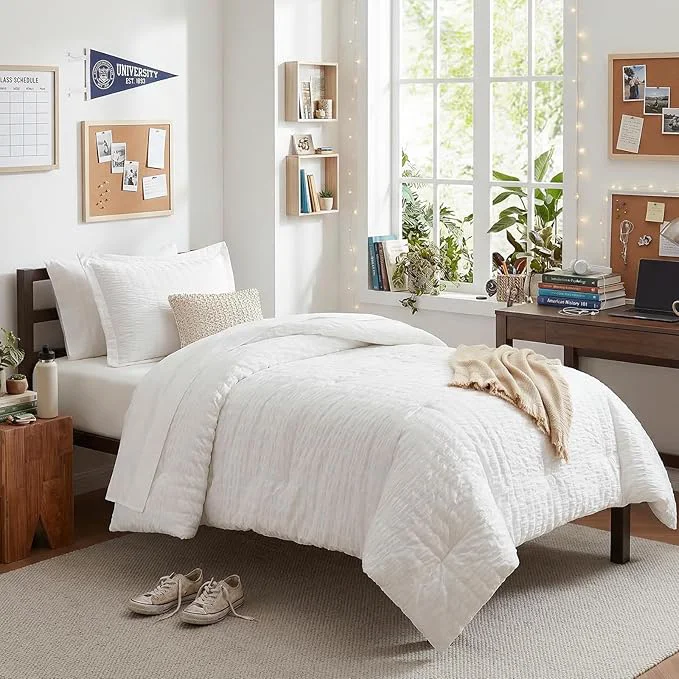 Clean CozyLux Twin XL Seersucker Comforter Set with Sheets White 5 Pieces Bed in a Bag Twin Extra Long Luxury Soft Bedding Sets for College Dorm with Down Comforter Sheets Pillowcase amp Sham Recyclable