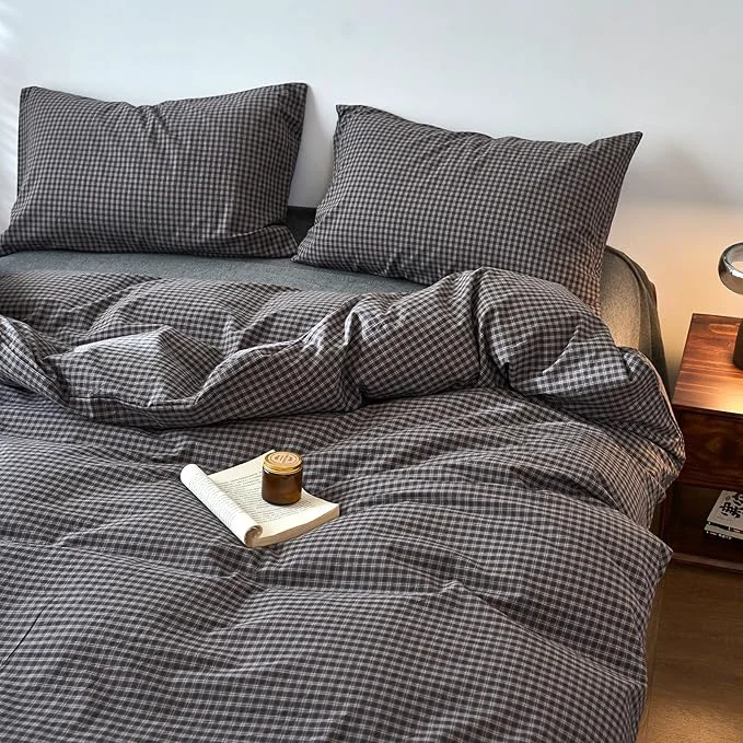 Trusted Gingham Duvet Cover Twin Grey Washed Cotton Comforter Cover Twin Plaid Checkered Pattern Vintage Duvet Cover Set with Hidden Zipper Farmhouse Boho Bedding Set for Adults Duvet Protector Comfortable