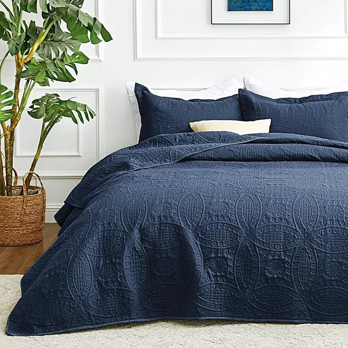 Sustainable Love 39 s cabin Quilts for Full Bed Navy Bedspreads Bedding Set – Summer Lightweight Bedspread Comforter – Coin Pattern Bedding Coverlet for All Season – 3 Pieces 1 Quilt 2 Pillow Shams Quality