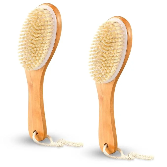 Smart Gerrii 2 Pcs Dry Brushing Body Brush Natural Boar Bristle Consistent