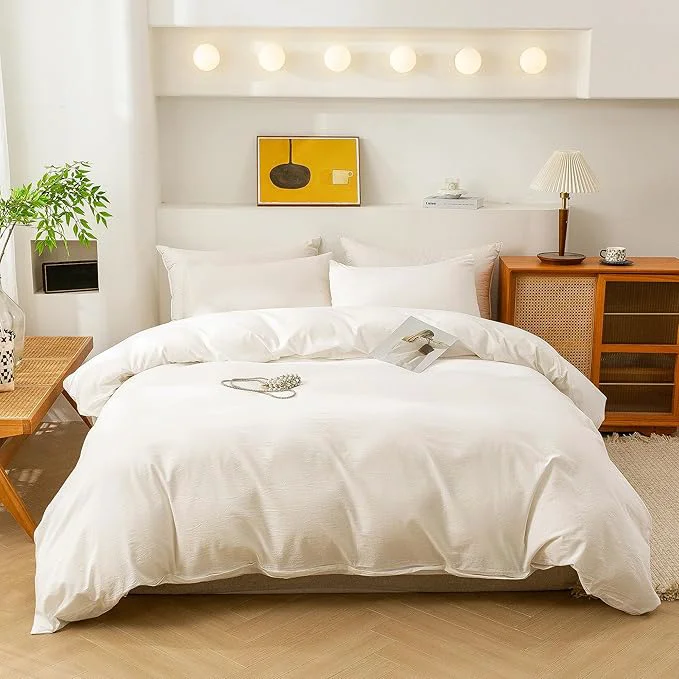 Sustainable ECOCOTT White Duvet Cover Full Size Washed Cotton 1 Duvet Cover with Zipper and 2 Pillowcases Ultra Soft and Easy Care Breathable Bedding Set White Full Top-Quality