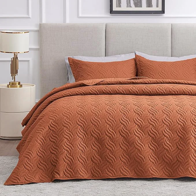 Elite Love 39 s cabin Quilts for Queen Bed Umber Bedspreads Bedding Set – Summer Lightweight Bedspread Comforter – Wave Pattern Bedding Coverlet for All Season – 3 Pieces 1 Quilt 2 Pillow Shams High-End