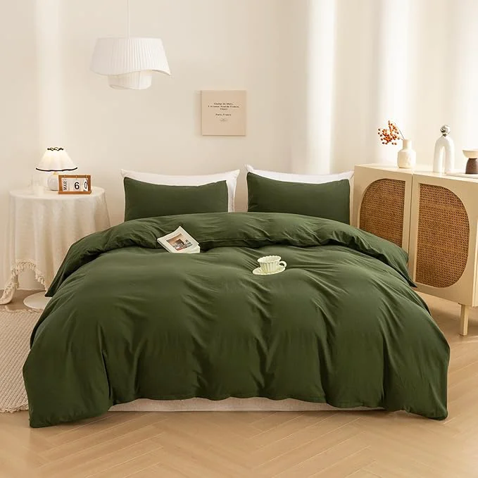 Versatile ECOCOTT 3 Pieces Duvet Cover Set Oversized King Size Washed Cotton 1 Duvet Cover with Zipper and 2 Pillowcases Ultra Soft and Easy Care Breathable Cozy Simple Style Bedding Set No Comforter Detailed
