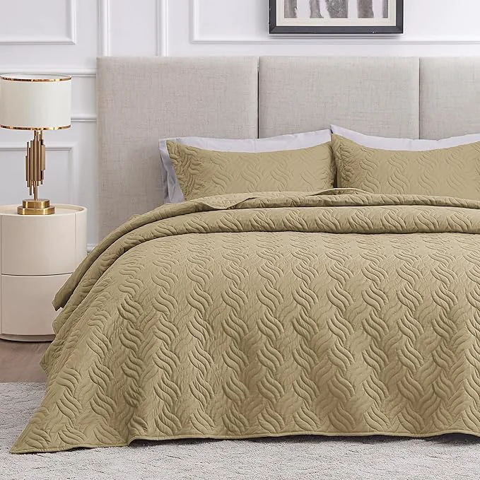 Durable Love 39 s cabin Quilts for Full Bed Camel Bedspreads Bedding Set – Lightweight Bedspread Comforter – Wave Pattern Bedding Coverlet for All Season – 3 Pieces 1 Quilt 2 Pillow Shams Professional