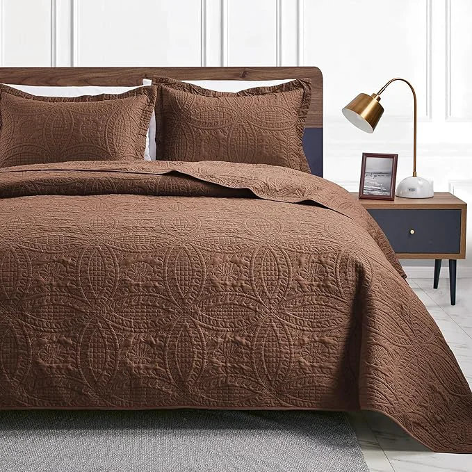 Unique Love 39 s cabin Quilts for Full Bed Brown Bedspreads Bedding Set – Lightweight Bedspread Comforter – Coin Pattern Bedding Coverlet for All Season – 3 Pieces 1 Quilt 2 Pillow Shams Fashionable