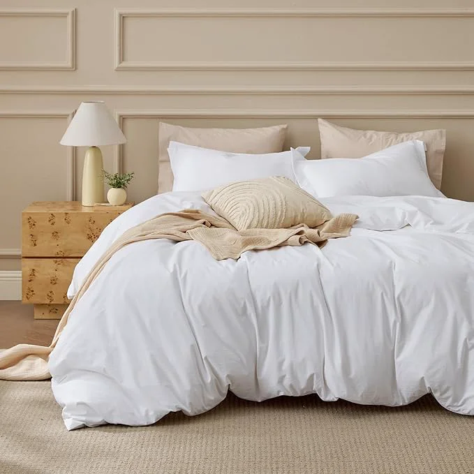 Easy-to-Use Bedsure Washed Cotton Duvet Cover Full – Bright White Minimalist Bedding Set Linen Like – PureWoven Plain Simple amp Soft Comforter Cover for All Seasons Bright White Full 80 quot x90 quot Next-Generation