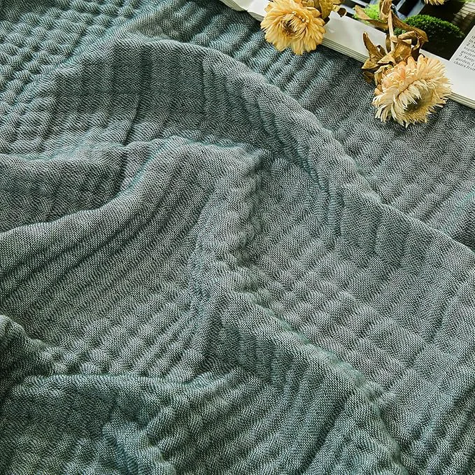 Trendy EMME Cotton Muslin King Blanket Breathable Gauze Soft Lightweight Blankets Adults Gifts for Women Heather Forest Green 108 quot x90 quot Reliable