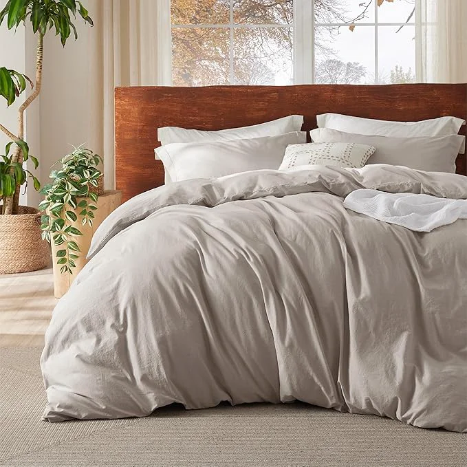 Proven Bedsure Washed Cotton Duvet Cover Oversized Queen – Natural Minimalist Bedding Set Linen Like – PureWoven Plain Simple amp Soft Comforter Cover for All Seasons Natural Oversized Queen 98 quot x98 quot Relaxed