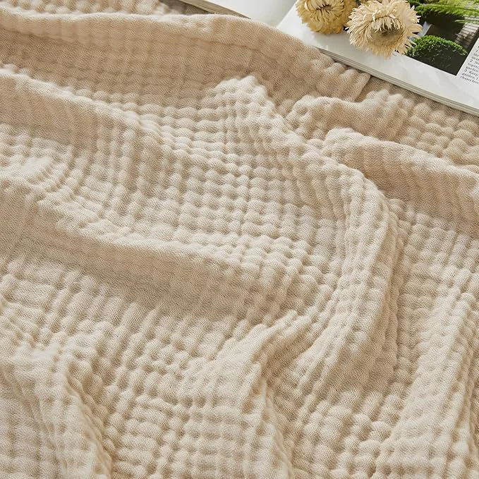 Original EMME Cotton Muslin King Blanket Breathable Gauze Soft Lightweight Blankets Adults Gifts for Women Heather Beige 108 quot x90 quot Enhanced