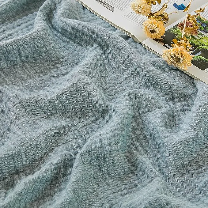 Effective EMME Cotton Muslin Queen Blanket Bed Layering Bedspread Coverlet Breathable Gauze Soft Lightweight Heather Teal 90 quot x90 quot Relaxed