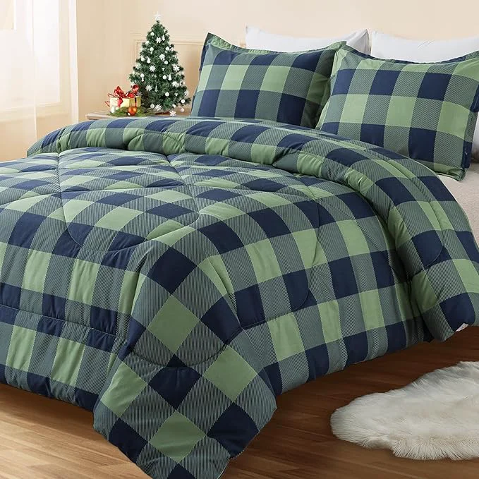 Superior Andency Green Plaid Comforter Twin 66x90Inch 2 Pieces 1 Comforter 1 Pillowcase Buffalo Checkered Gingham Bed Set Soft Geometric Bedding for Boys First-Class