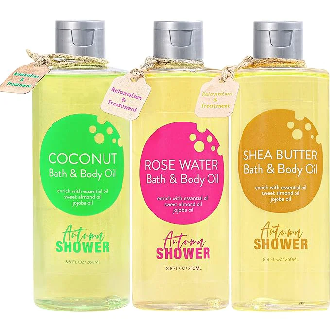 Sustainable Bath and Body Oil with Sweet Almond Jojoba Shea Butter Rose Water Coconut Prestigious
