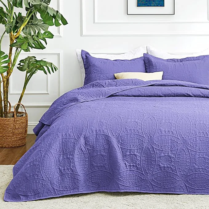 Premium Material Love 39 s cabin Quilts for Full Bed Deep Purple Bedspreads Bedding Set – Lightweight Bedspread Comforter – Coin Pattern Bedding Coverlet for All Season – 3 Pieces 1 Quilt 2 Pillow Shams Stylish