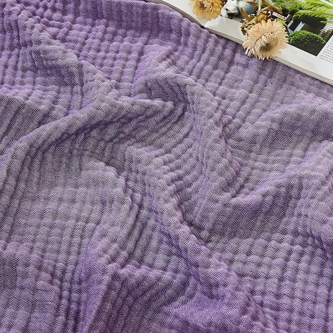 Verified EMME Cotton Muslin King Blanket Bed Layering Bedspread Coverlet Breathable Gauze Soft Lightweight Heather Purple 108 quot x90 quot Environmentally Friendly