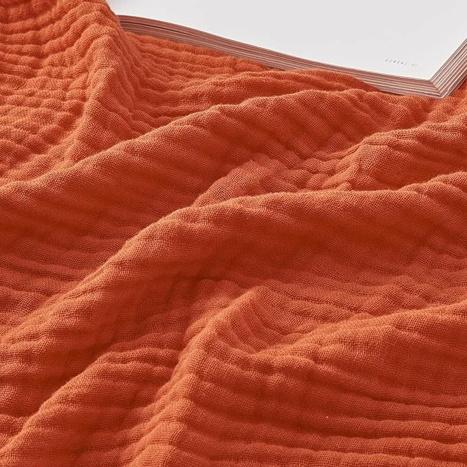 Organic EMME Cotton Muslin Large Throw Blanket Couch Breathable Gauze Soft Lightweight Bed Blankets Adults Heather Orange Rust 50 quot x70 quot Stylish