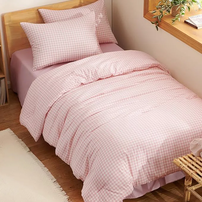 Easy-to-Use Nayoroom Gingham Comforter Set Full Size Pink Plaid Checkered Dorm Bedding Set Girls 3 Pieces Soft Lightweight Farmhouse Grid Comforter for All Seasons 1 Comforter 2 Pillowcases Refined