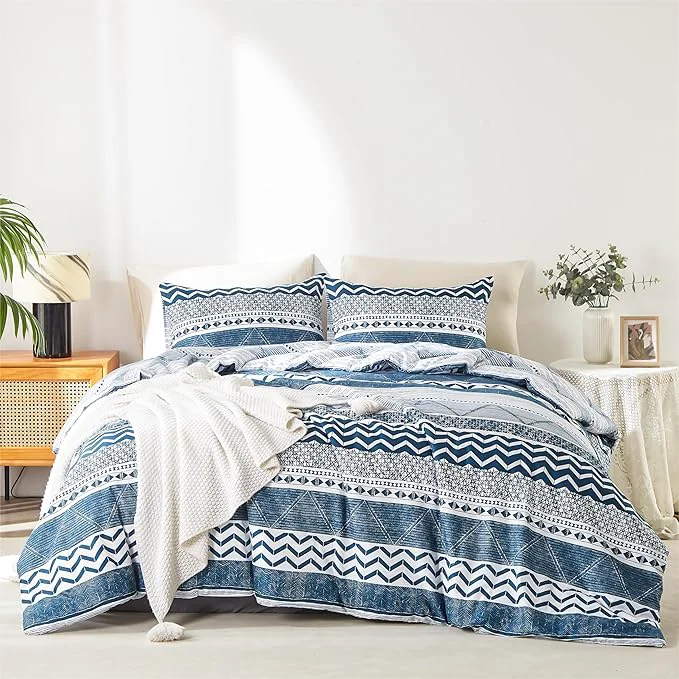 Flexible BOLINLIVING Comforter Set Full Size Boho Bed in a Bag 3 Pieces Full Soft Bohomian Comforter Set Lightweight Breathable for All Seasons 1 Comforter amp 2 Pillowcases Blue 79×90 inch High-Grade