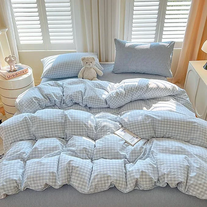 Carefully Designed BOLINLIVING Gingham Full Comforter Set Soft Breathable Bed in a Bag King Size 3 Pieces Light Blue White Checkered Plaid Bedding Set for All Season 1 Comforter amp 2 Pillowcases Classic
