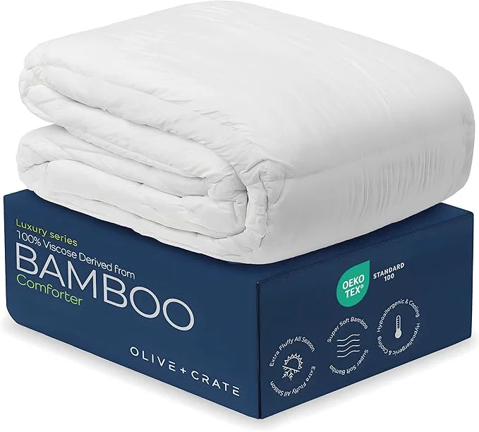 Long-Lasting Olive Crate Viscose derived from Bamboo Comforter Outer Shell – Extra Thicker and Heavier King Size – Cooling Blanket Hypoallergenic amp Moisture Wicking Bedding – Winter Comforter 102 quot x90 quot Sustainable