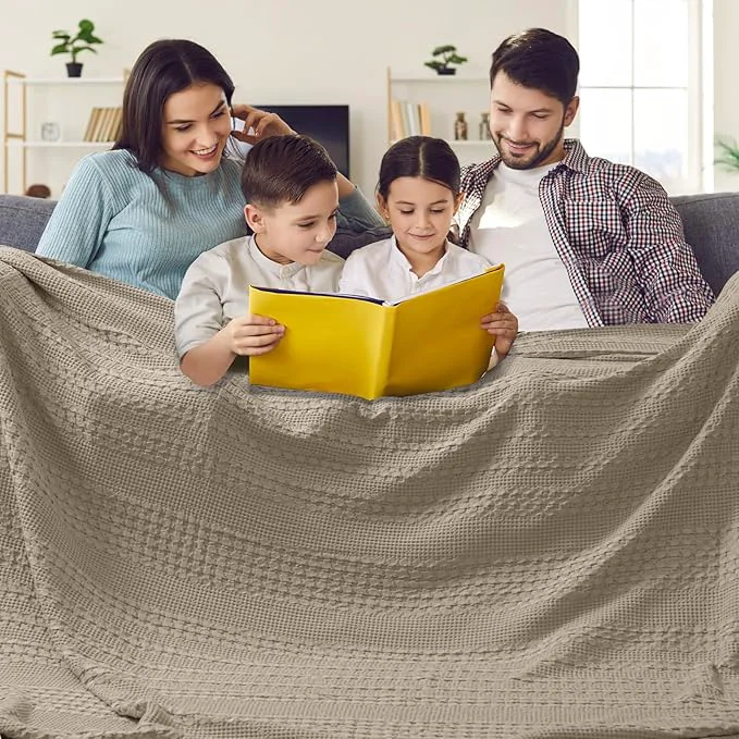 Smart PHF Cotton Waffle Blanket Oversized King 120 quot x120 quot Lightweight Breathable Extra Large 10 39 x10 39 Blankets for Bed Giant Big Luxury Aesthetic Woven Bedding for Home Decor Taupe Convenient