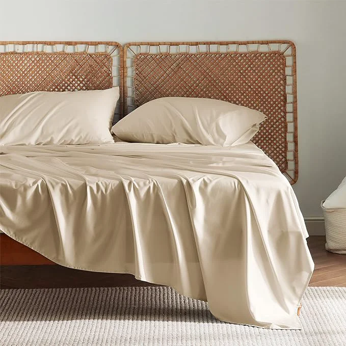 Quality Bedsure Full Size Bed Sheets Cooling Sheets Rayon Derived from Bamboo PureWoven Breathable amp Soft Deep Pocket Up to 16 Inches Hotel Luxury Silky Bedding for Hot Sleepers Beige Clean