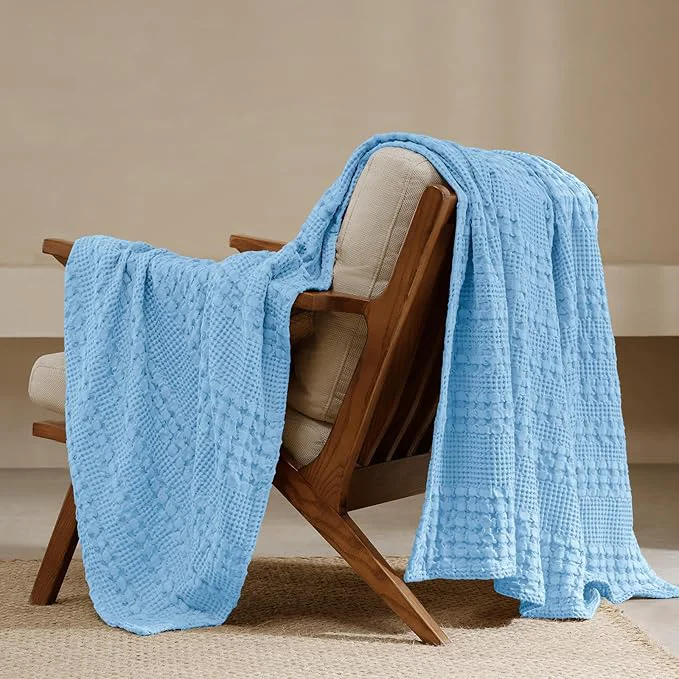Durable PHF Cotton Waffle Weave Throw Blanket Soft Lightweight Breathable Cozy Throws for Couch Bed Sofa Luxury Aesthetic Blanket Gift for Home Decor amp Office 50 quot x60 quot Airy Blue Recyclable