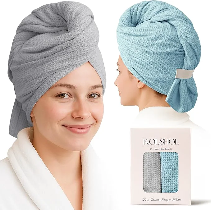 Enhanced ROLSHOL 2 Pack Microfiber Hair Towel Wrap Practical