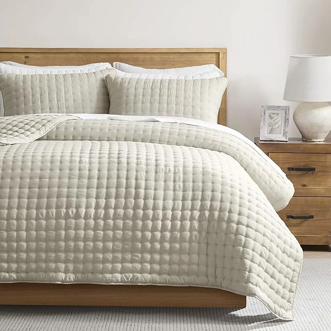 Solid WDCOZY Beige California Oversized Cal King Size Quilt Bedding Sets with 2 Pillow Shams Neutral Lightweight Soft Bedspread Coverlet Bed Cover for All Season 3 Pieces 116×106 inches Responsible