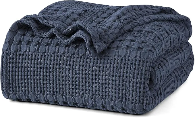Selected PHF Cotton Waffle Weave Blanket King Size for Bed Soft Lightweight amp Breathable for Spring and Summer All-Season Comfort Luxury Aesthetic Blanket for Home Decor 108 quot x90 quot Indigo Premium Material