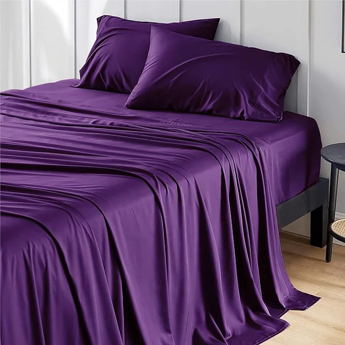 Elegant Bedsure Queen Sheet Set Rayon Derived from Bamboo Cooling Sheets PureWoven Breathable amp Soft Deep Pocket Up to 16 Inches Hotel Luxury Silky Bedding for Hot Sleepers Plum User-Friendly