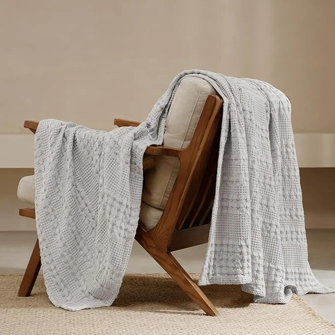 Contemporary PHF Cotton Waffle Weave Throw Blanket Soft Lightweight Breathable Cozy Throws for Couch Bed Sofa Luxury Aesthetic Blanket Gift for Home Decor amp Office 50 quot x60 quot Light Grey Crafted
