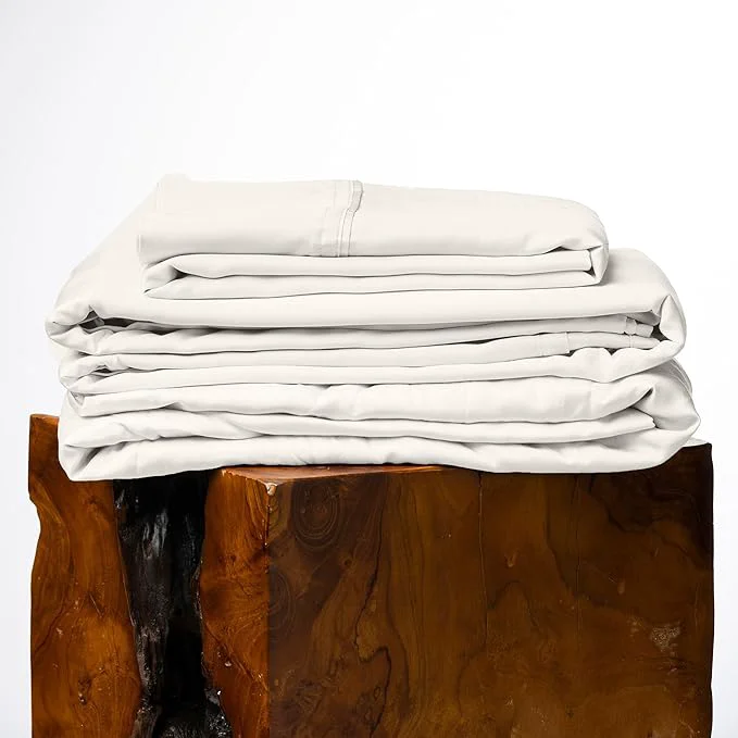 Sustainable Olive Crate Tencel Lyocell Eucalyptus Queen Size Sheet Set – Cooling Tencel Sheets for Hot Sleepers with 18 Inch Deep Pocket Fit – Ivory 4-Piece Set Exclusive