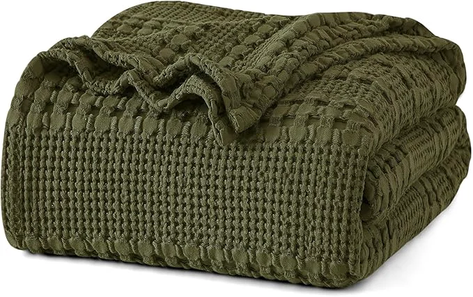 Optimized PHF Cotton Waffle Weave Blanket Twin Size for Bed Soft Lightweight amp Breathable for Spring and Summer All-Season Comfort Luxury Aesthetic Blanket for Home Decor 66 quot x90 quot Capulet Olive Specialty