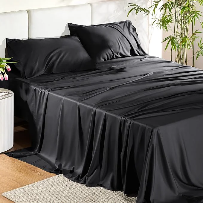 Advanced Bedsure Queen Sheets Rayon Derived from Bamboo Queen Cooling Sheet Set Deep Pocket Up to 16 quot Breathable amp Soft Bed Sheets Hotel Luxury Silky Bedding Sheets amp Pillowcases Black Original
