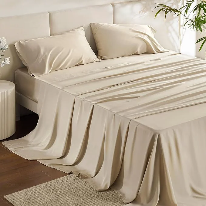 Reliable Bedsure King Size Sheet Set Cooling Sheets Rayon Derived from Bamboo Deep Pocket Up to 16 quot PureWoven Breathable amp Soft Bed Sheets Hotel Luxury Silky Bedding for Hot Sleepers Beige Effective