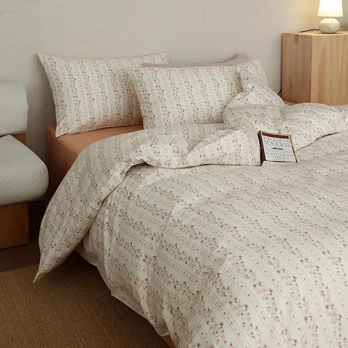 Efficient Floral Comforter Twin XL Cotton Boho Bedding Set Fluffy Girls Down All Season Bedding Comforter Sets Cozy Light Weight Cute Farmhouse Bed Comforter with 2 Pillowcases Smooth