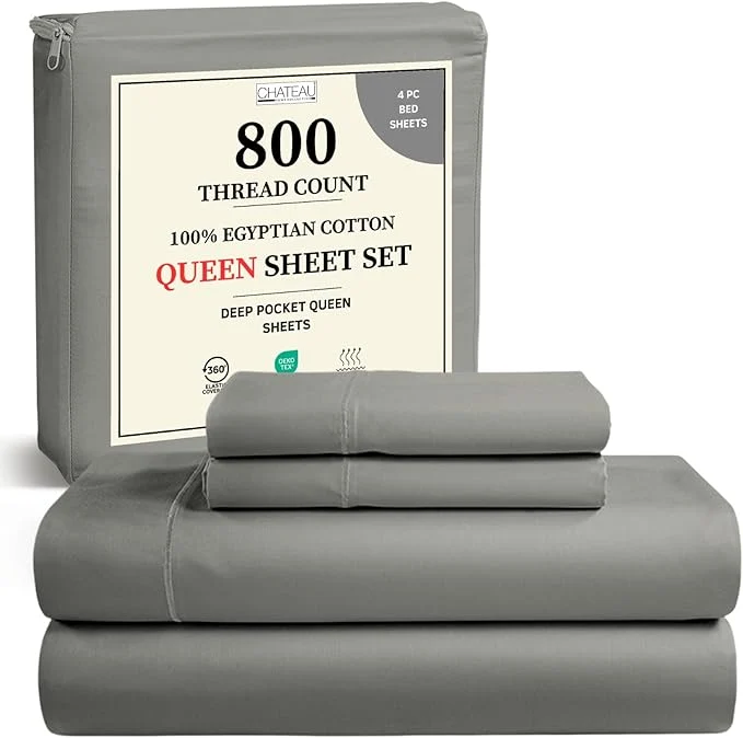 Certified 800 Thread Count Egyptian Cotton Sheets Queen Sheet Set 15 quot Deep Pocket Cotton Sateen Weave Bed Sheets Queen Size Set Naturally Cool Breathable Elasticated Sheet amp Pillowcase Sets – Silver Trusted